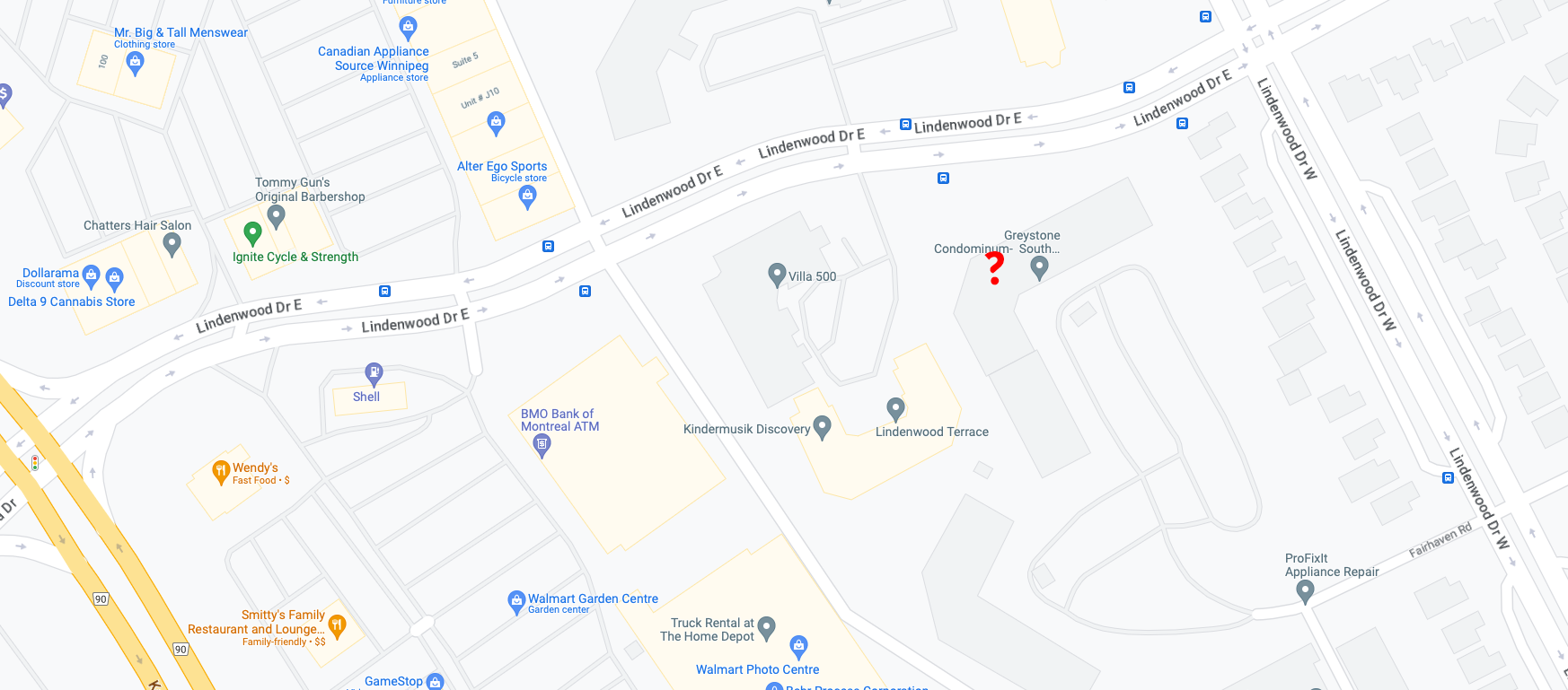 google maps screen shot of lindenwoods Winnipeg